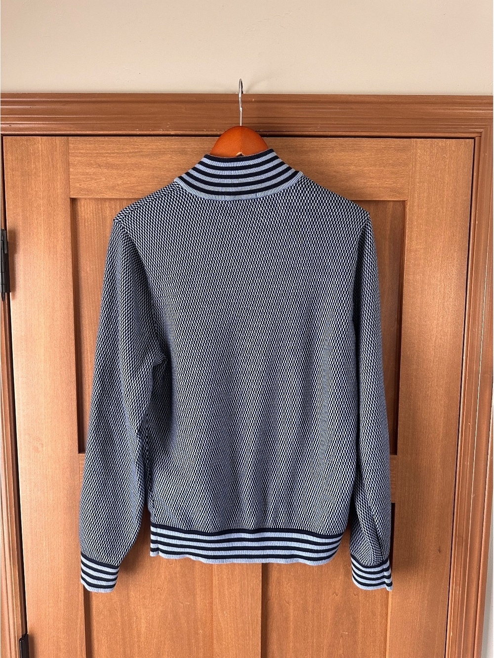 Lands’ End Men’s 100% Supima Cotton 1/4 Zip Polo Sweatshirt Blue size Medium - Picture 6 of 13